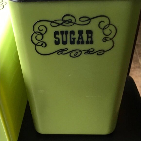 Beacan Canister Set Avocado Green  Lid 70s Counter Top Sugar Cookies  Coffee - Picture 4 of 4
